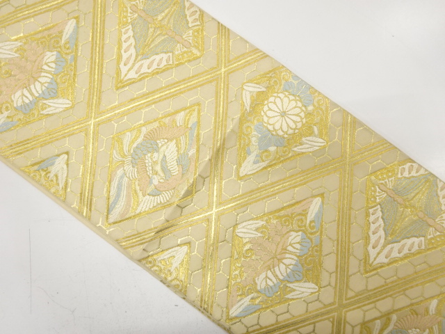 JAPANESE KIMONO / ANTIQUE FUKURO OBI / SILK / WOVEN PAULOWNIA & KIKU / BY HATTORI ORIMONO